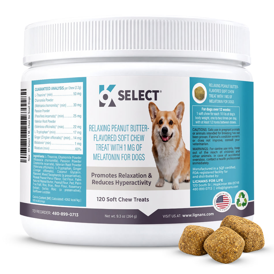 K9 Select Calming Soft Chews for Dogs – Peanut Butter │ Melatonin Treats for Relaxation & Anxiety (120 Chews)