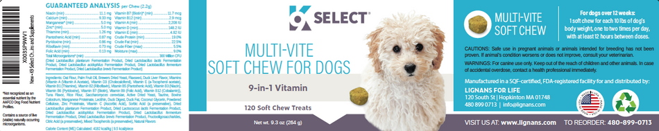 K9 Select Multi-Vite Soft Chews – 9-in-1 Daily Dog Multivitamin (120 Chews)