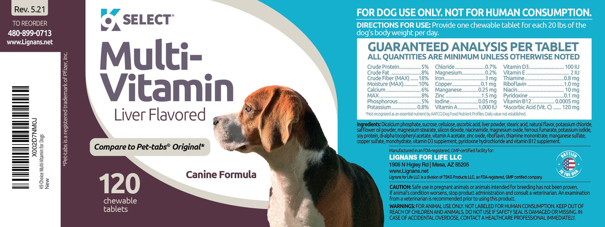 K9 Select Mutli-Vitamin Label